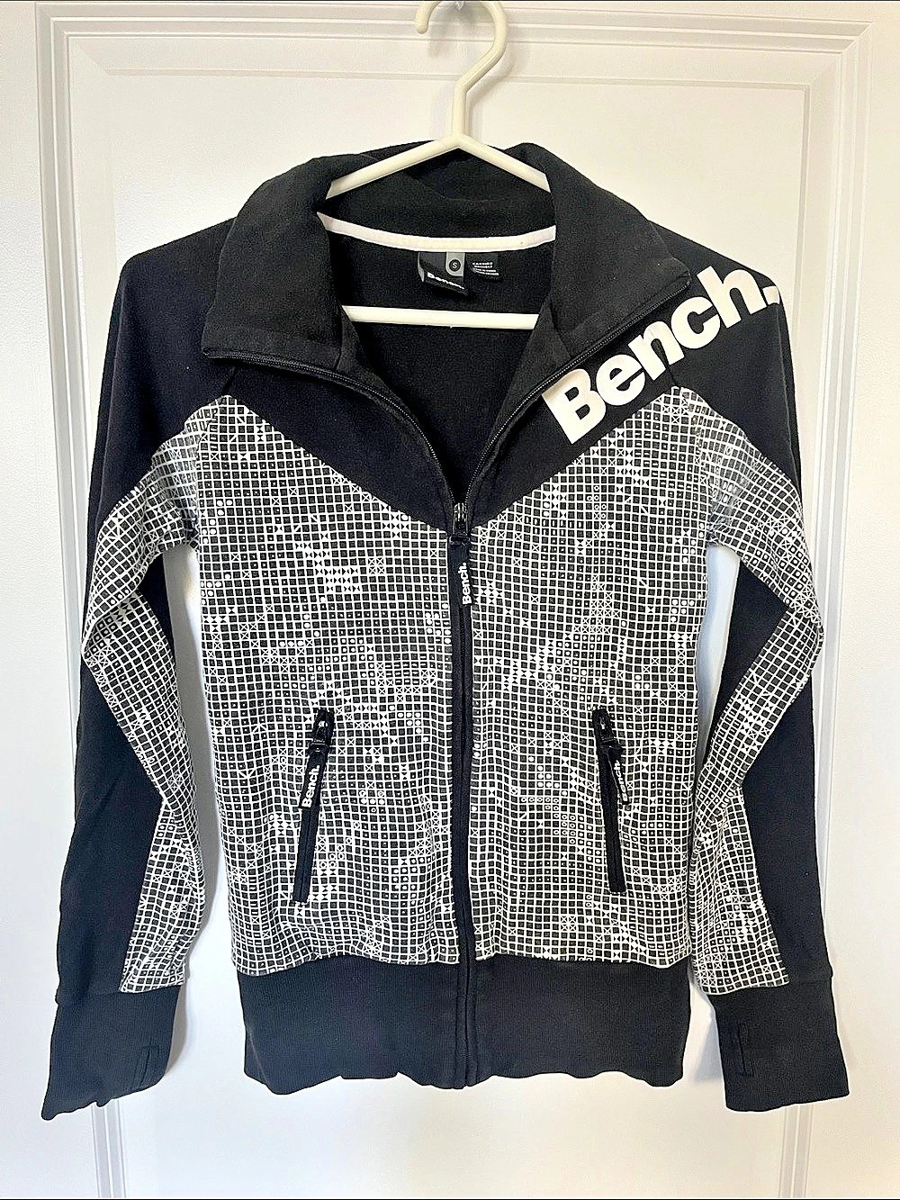 Bench Black and White Geometric Zip Sweater